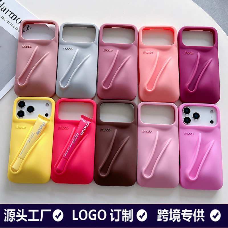 Thickened Liquid Silicone Iphone17 Hailey's Same Rhode Lipstick Phone Case Stereo Protective Cover