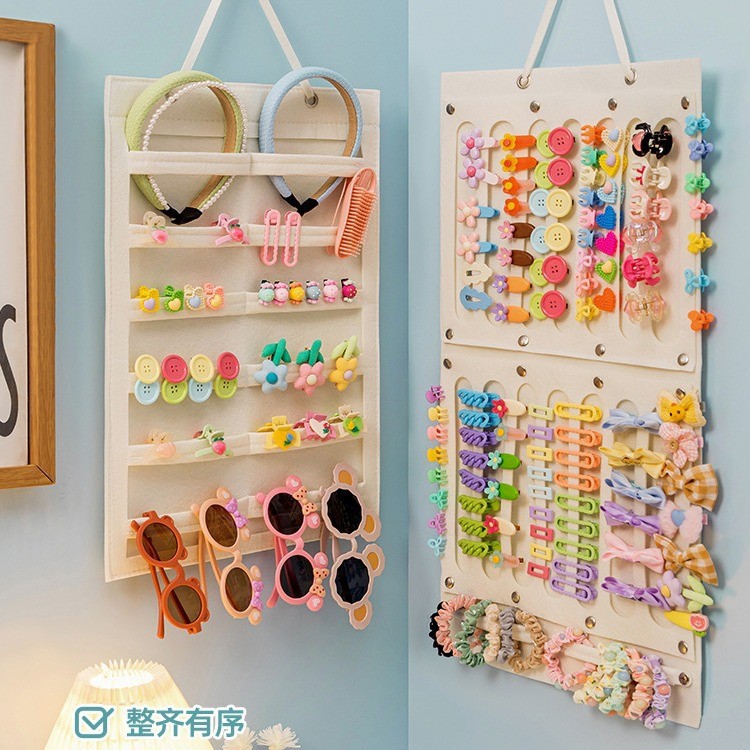 亚马逊简约头饰发夹收纳挂袋毛毡首饰悬挂式整理袋首饰袋