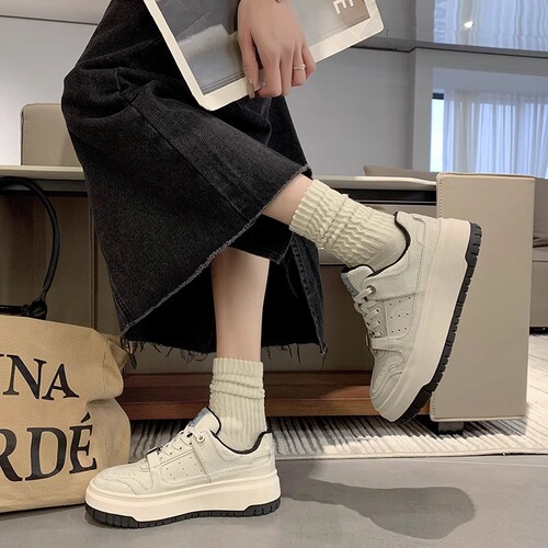 Gu Yun | Genuine Leather Cracked Pattern Casual Sneakers Women's 2024 Spring New Arrival Unique Fashionable Sports White Shoes for Women