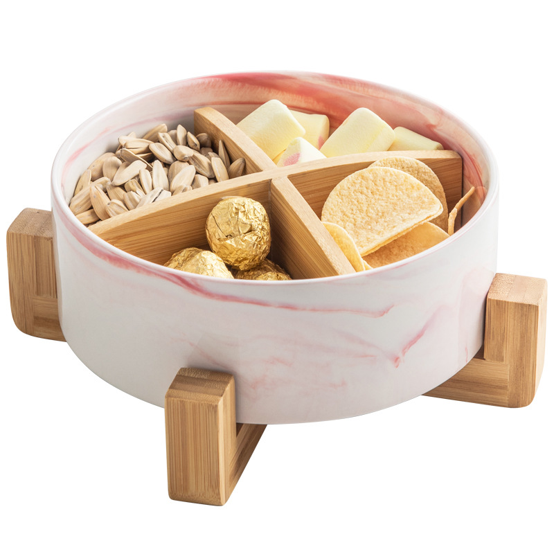 Caja de caramelo de roble de madera hogar sala de estar mesa de café plato de fruta seca de cerámica con tapa Internet Celebrity Snack plato de fruta