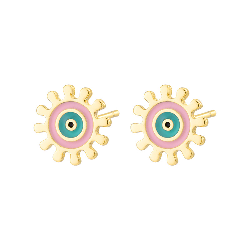 Fashion Evil Eye Drop Oil Plated 18k Real Gold Copper Ear Stud Earrings display picture 3