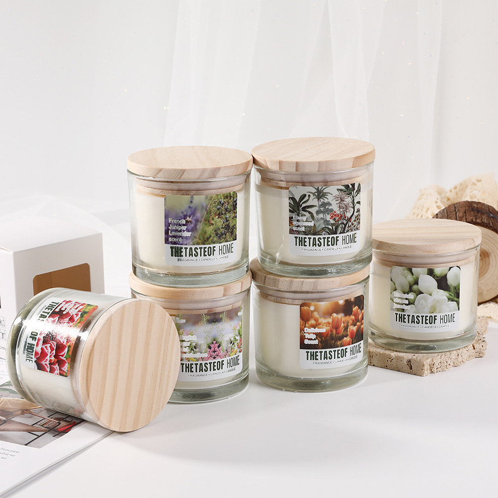 Pequeñas tapas de madera, vasos de velas perfumadas, velas perfumadas personalizadas al por mayor, adornos de velas perfumadas para el hogar, regalos de boda transfronterizos