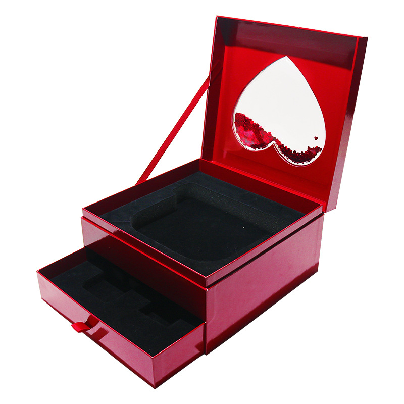 Caja de regalo de embalaje de cosméticos de doble capa roja de alta gama para el día de San Valentín con ventana abierta