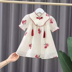 Hanfu-style summer dress for girls, qipao-inspired children's summer attire, Chinese spring princess dress for little girls, trendy summer dress for baby girls.