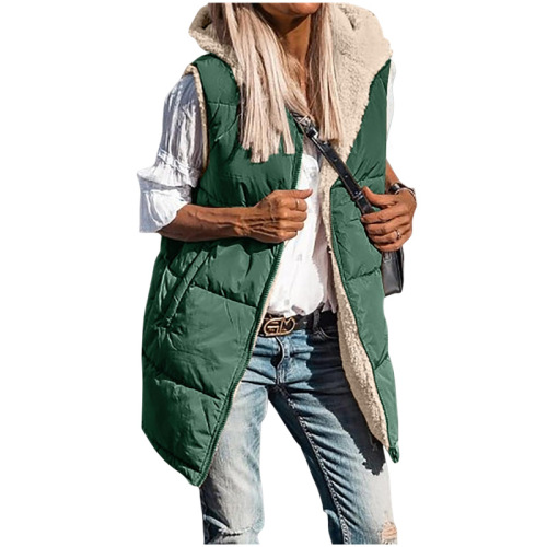  Amazon European and American Solid Color Hooded Cotton Vest Double-Sided Wear Fitted Seven Colors Eight Sizes Winter Vests
