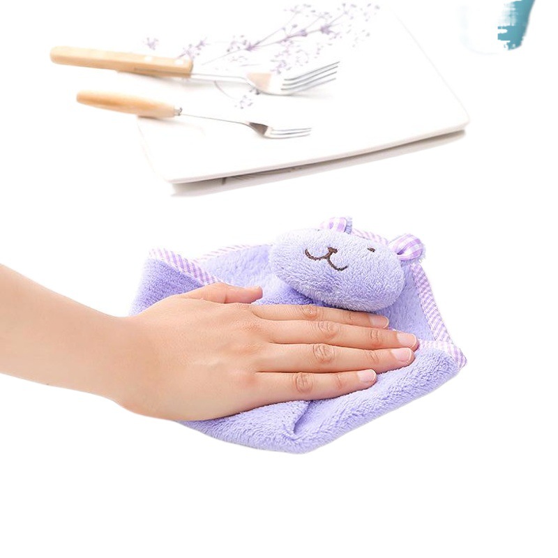 Lindo conejo toalla de mano engrosada colgando de lana de coral absorbente toalla de mano cocina baño colgando toalla de mano