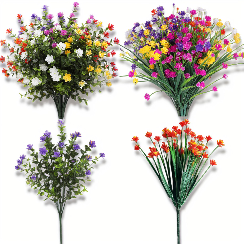 Flores artificiales de imitación, horquilla 7, eucalipto/camelia, decoración