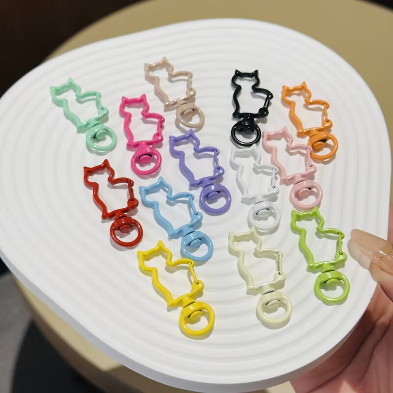 Fresh and Cute Zinc Alloy Kitten Rotatable Buckle Cut Out Spring Buckle DIY Key Chain Accessories Jewelry Hanging Buckle
