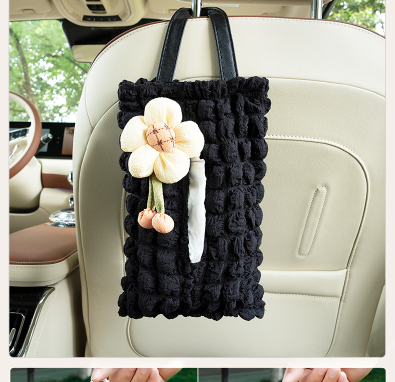 Car tissue box cute puff grid car chair back hanging tissue box creative sunflower car tissue box