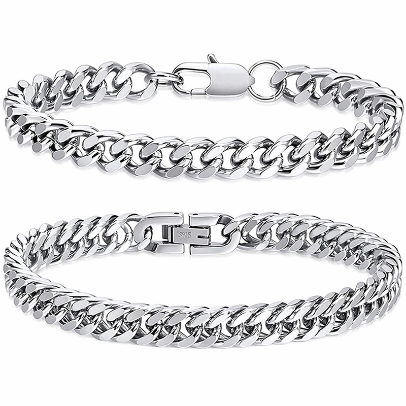 European and American fashion Cuban chain versatile streetwear men's hip-hop unisex stainless steel couple's bracelet foreign trade accessories