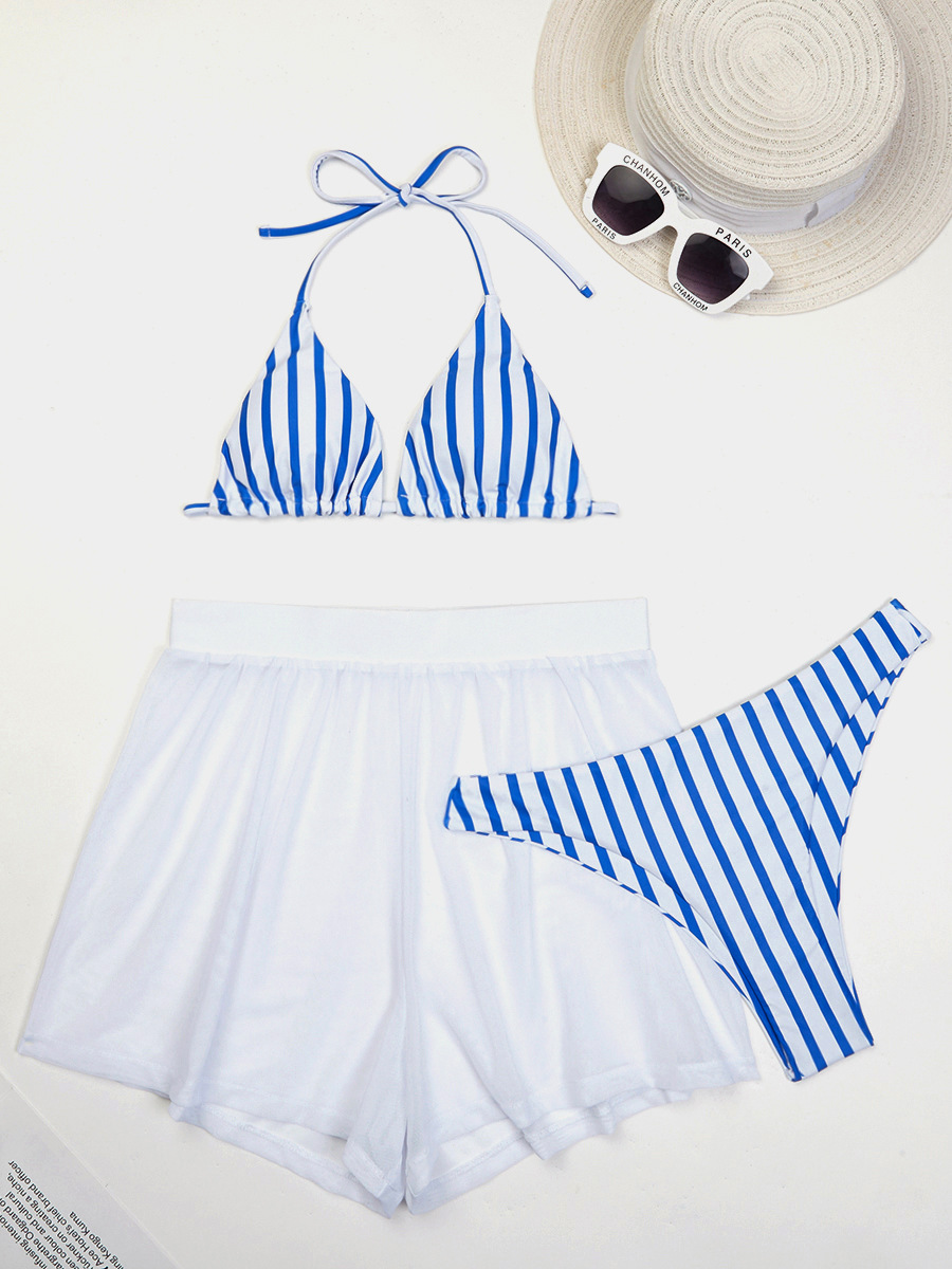 Women's Stripe 3 Pieces Set Bikinis Swimwear display picture 19