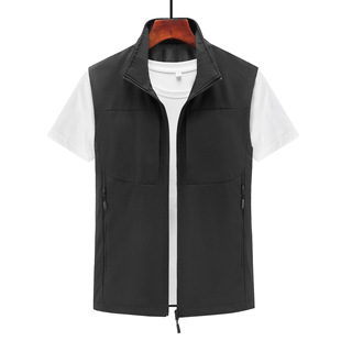 Men's Spring and Autumn Thin High-End Solid Color Stand Collar Outdoor Vest Jacket Breathable Autumn Top