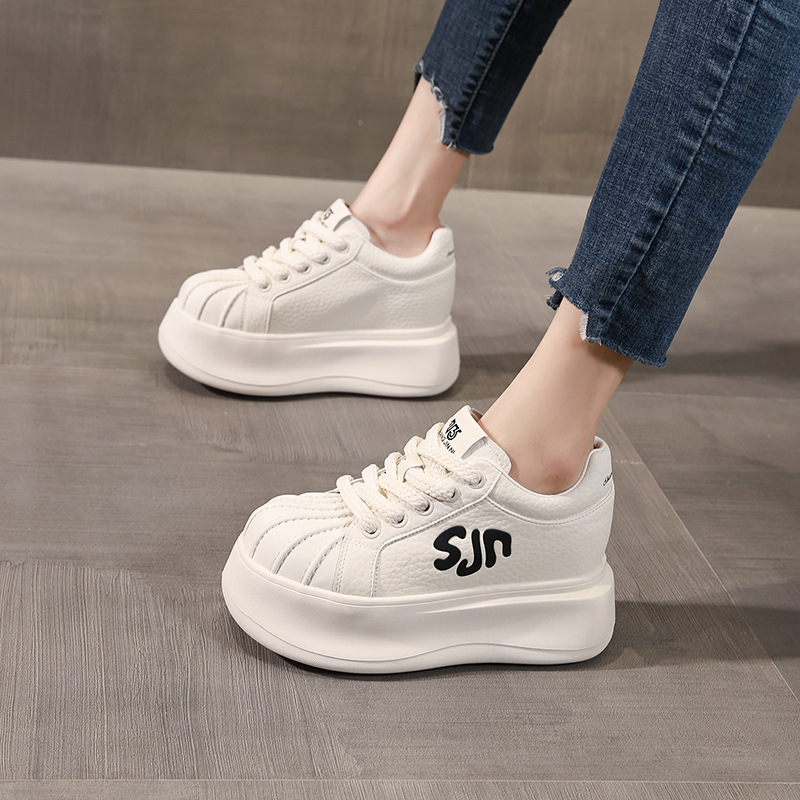 Giày sneaker nữ đế dày tăng chiều cao phong cách thời trang đa năng — màu trắng