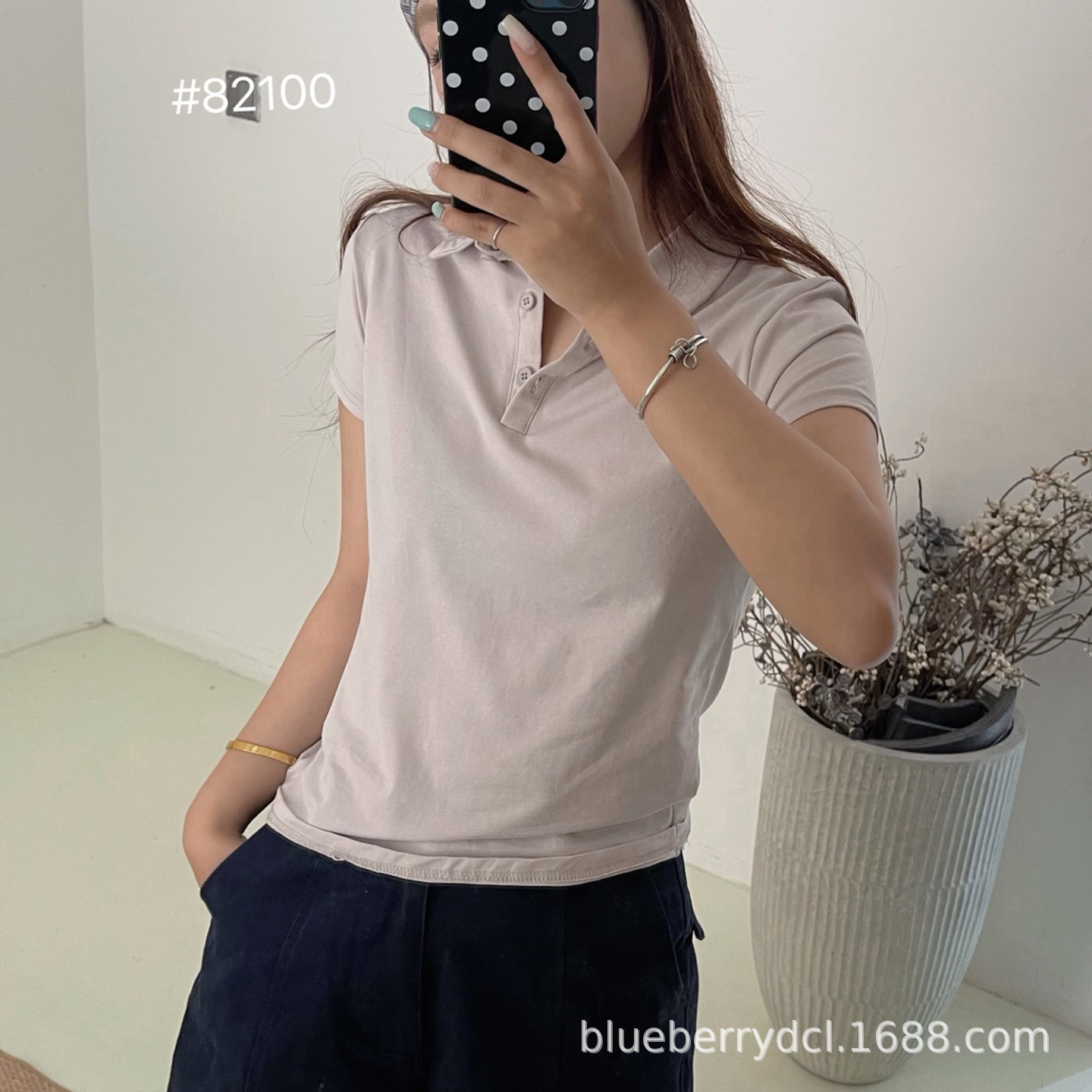 BlueberryD纯棉短袖t恤女polo衫夏修身正肩白色辣妹显瘦上衣定制