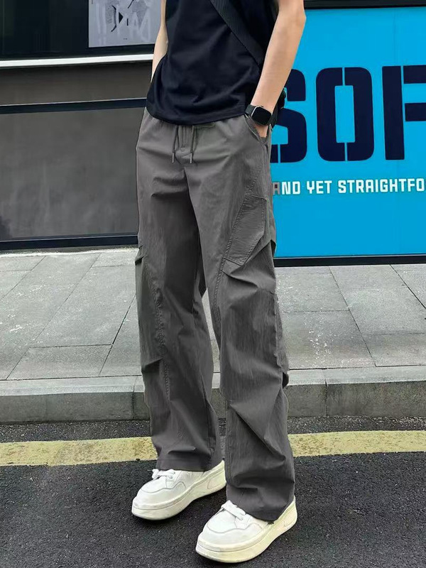 新しい 2025 プリーツトレンディなストレートカジュアルパンツメンズ夏薄いルーズアウトドア作業服速乾性ズボン男性|undefined