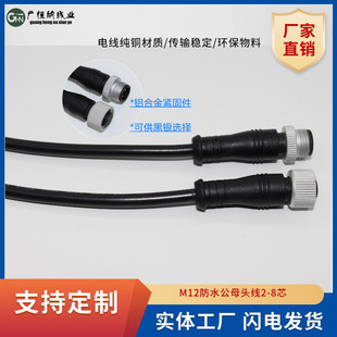 M12 waterproof cable 2pin waterproof cable street lamp connection plug cable two-core waterproof cable