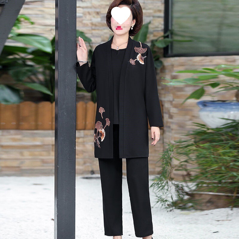 中年妈妈装春秋装三件套宽松外套秋季新款中老年套装女洋气妈妈装|undefined