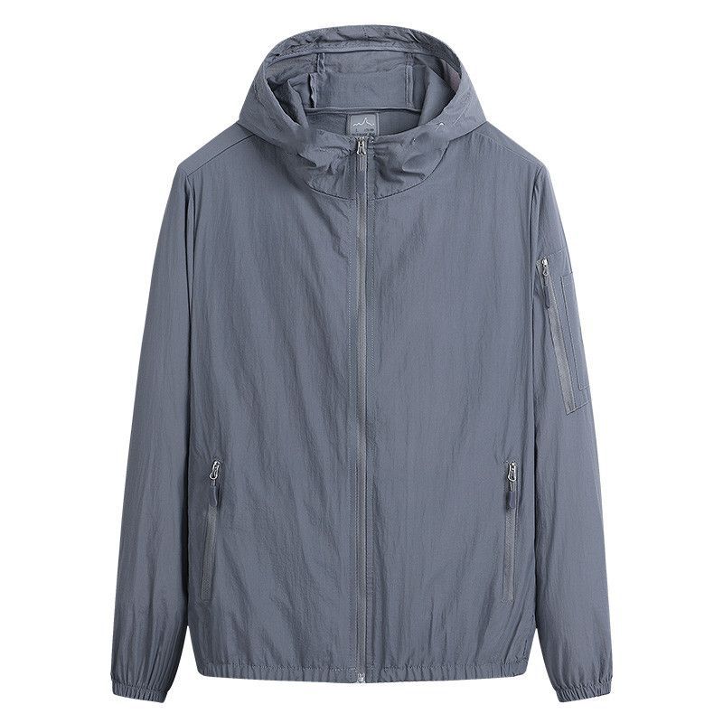 Summer Men's Skin-Friendly Mid-Aged Windbreaker Thin Ice Silk Waterproof Breathable Sports Hooded Shirt Sun Protection Clothing Men's Sun Protection