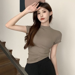 Pure Lust Style Half Turtleneck Short-Sleeved T-Shirt for Women 2025 Summer Slimming Look Bottoming Shirt with Student Top Ins Trbottom