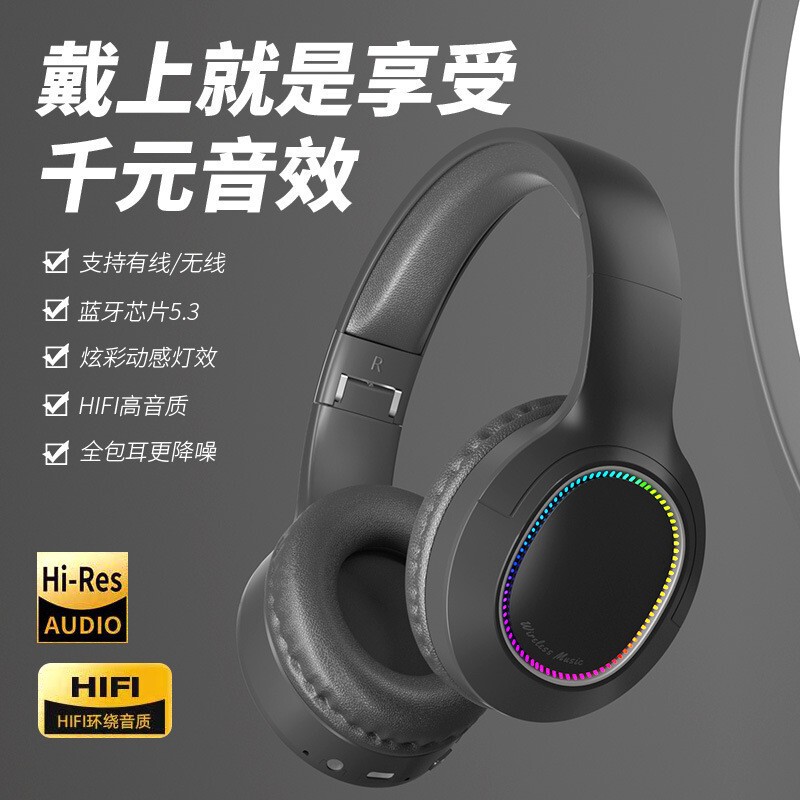 Cross-Border Trendy Fashion Wireless Bluetooth Headset Head-Mounted Bluetooth Headset Ultra-Long Battery Life Factory Wholesale