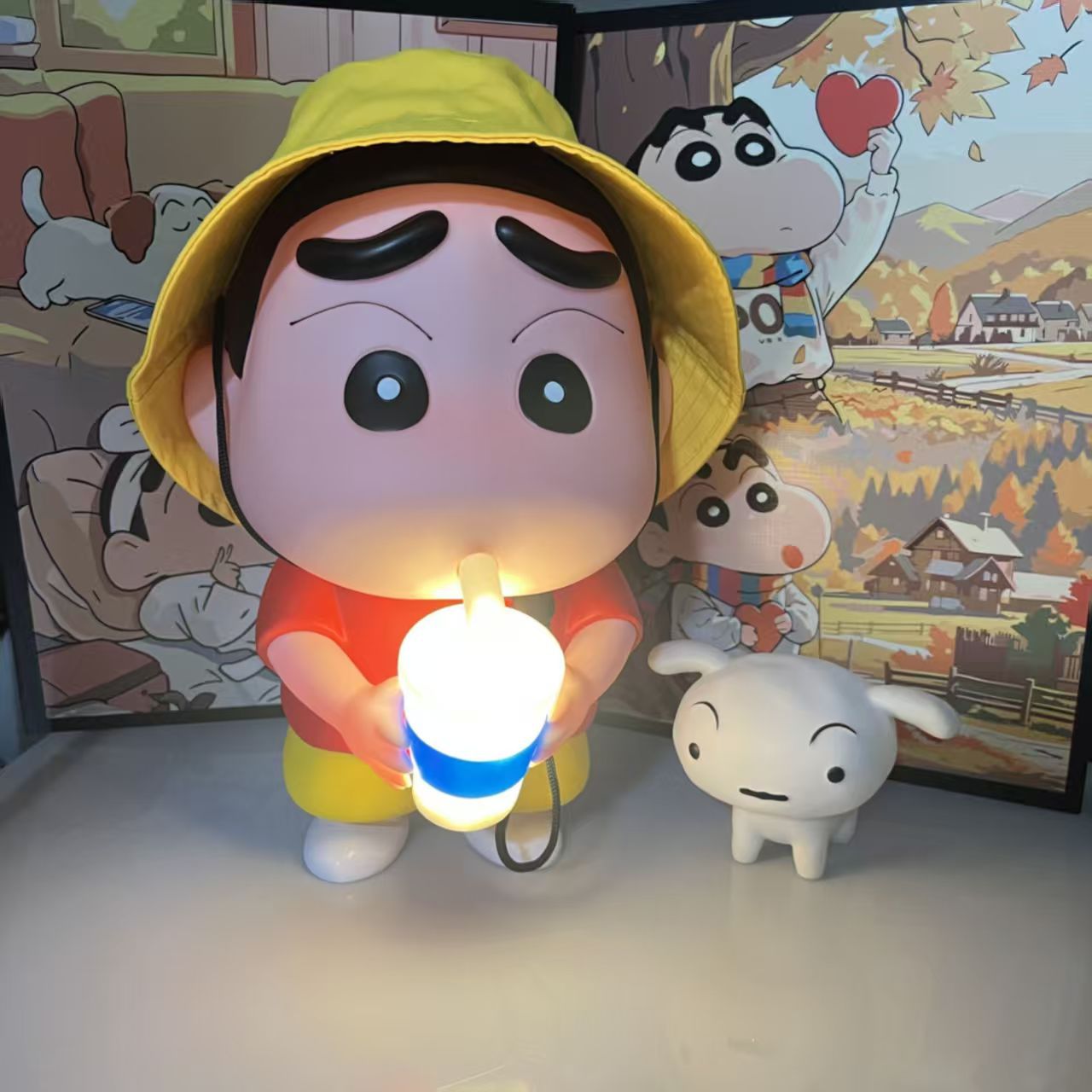 Lámpara grande de 35 cm con caja de colores + sombrero + perro blanco