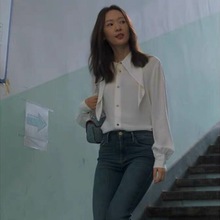 大杭州高端牌明星童瑶同款法式小众品牌16姆米飘带真丝衬衫女女装