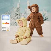 婴儿羽绒服儿童爬服抗寒加厚保暖三防冬季羽绒连体衣宝宝外出抱服
