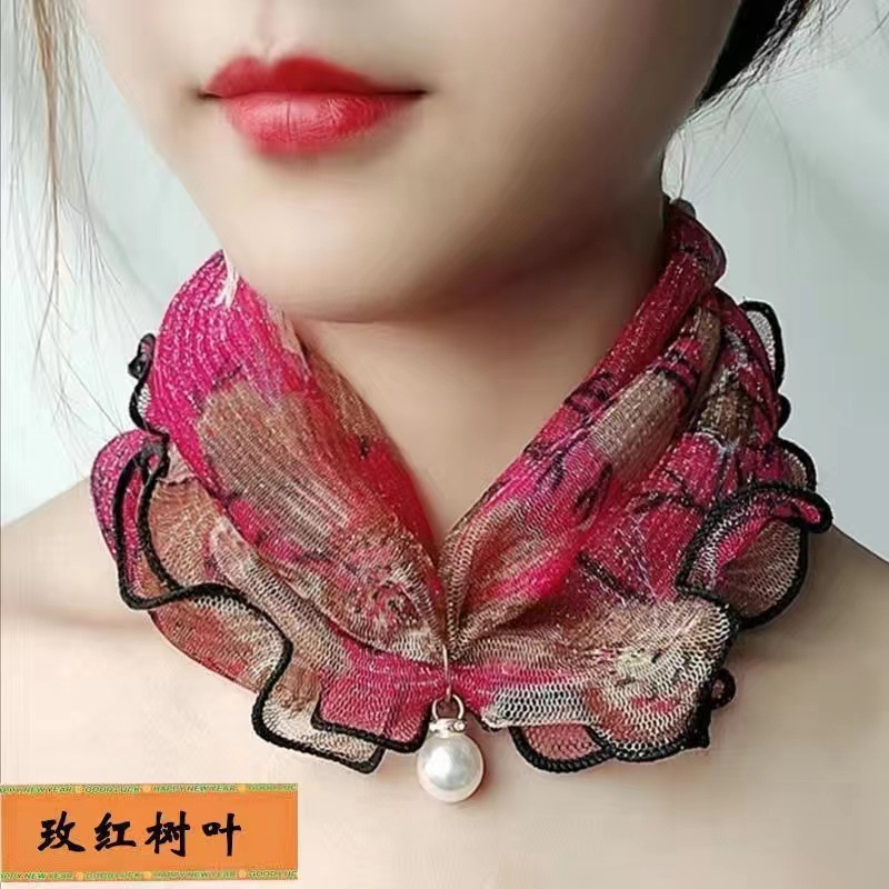 Кулон с искусственным жемчугом-розово-красные листья