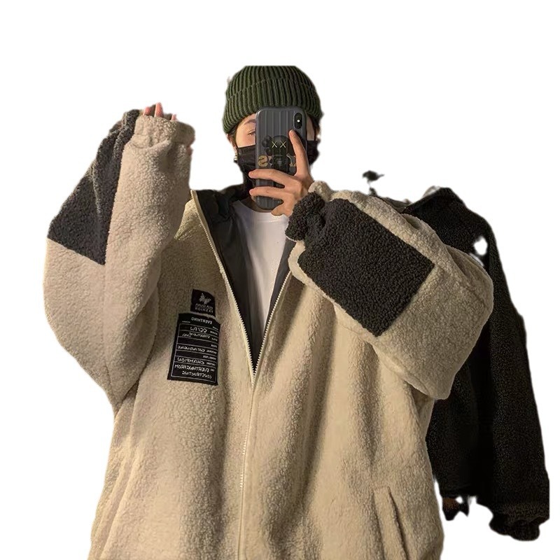 Ropa de lana de cordero de doble cara chaqueta acolchada de algodón de invierno abrigo grueso forrado de lana de los hombres chaqueta acolchada de algodón cálido de alto grado a prueba de viento abrigo de algodón acolchado ropa de invierno