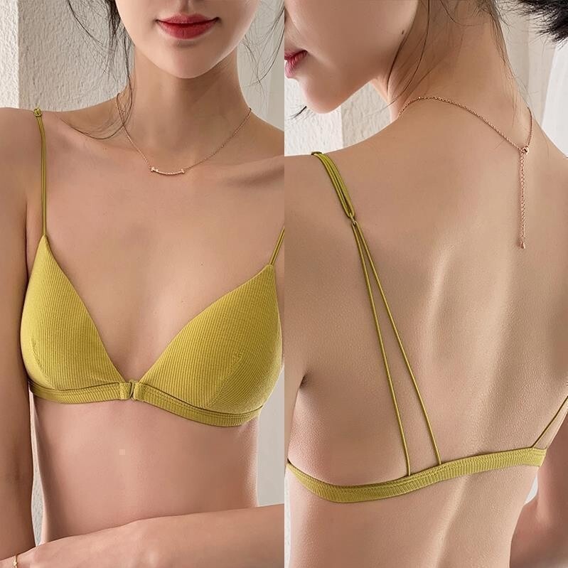 French Front Buckle Triangle Cup Underwear Women's No Mark No Steel Ring Sexy Pure Non-convex Thin Shoulder Strap Bikini Bra French Front Buckle Triangle Cup Underwear Women's No Mark No Steel Ring Sexy Pure Non-convex Thin Shoulder Strap Bikini Bra