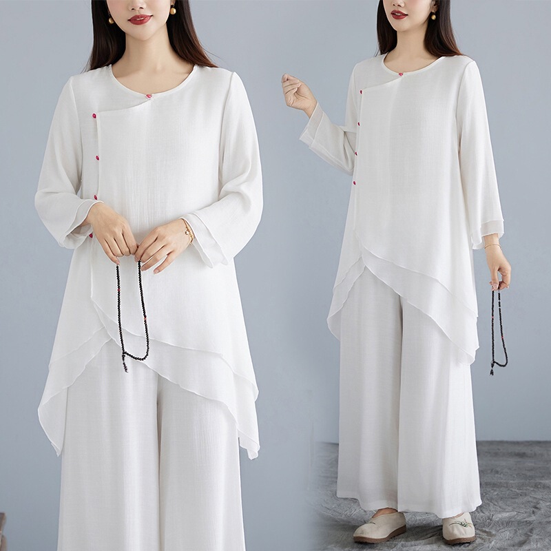 Summer New Style Tai Chi Practice Clothing Set for Women, Sports Meditation Tea Clothing, Chinese Style Yoga Clothing, Cotton and Linen Summer New Style Tai Chi Practice Clothing Set for Women, Sports Meditation Tea Clothing, Chinese Style Yoga Clothing, Cotton and Linen