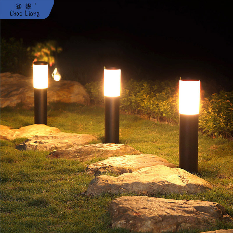 국경 간 태양 야외 안뜰 램프 원통형 긴 튜브 조명 램프 정원 방수 플로어 램프 LED 잔디