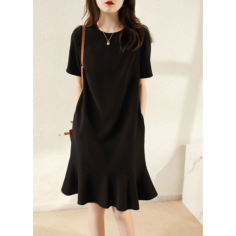 French Triacetate Fishtail Little Black Dress Classy Dress 2026 New Women's Mid-Length Black Dress Summer