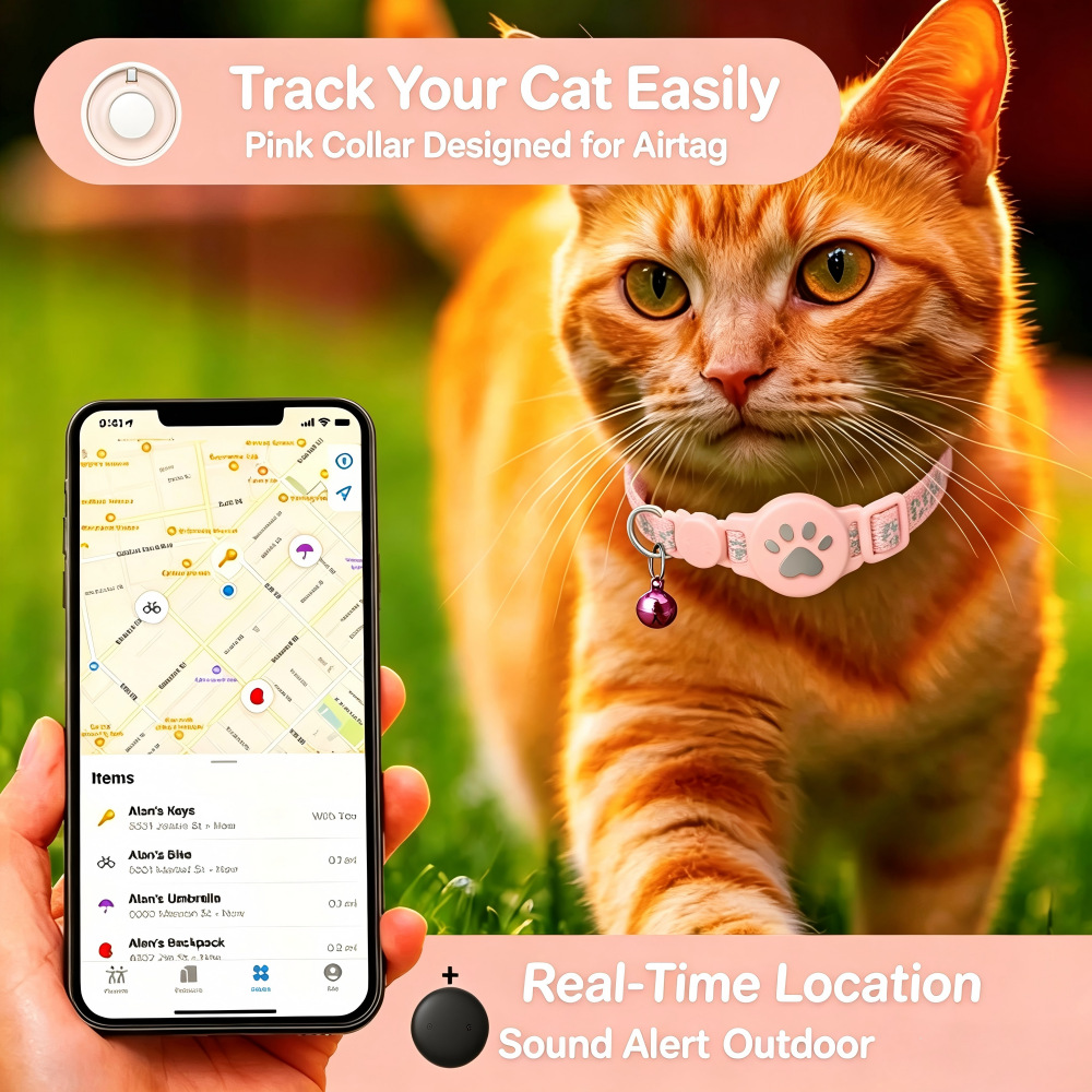 Pet Cat Positioning Collar Tracker Suitable for iOS Waterproof Apple Find My Reflective Collar