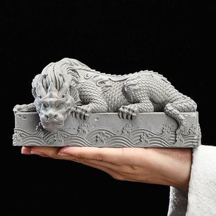 Chinese-Style Auspicious Beast Dragon Desktop Home Decoration Ornaments for Living Room and Office, Wealth-Attracting Entrance, Green Gauze Stone Crafts