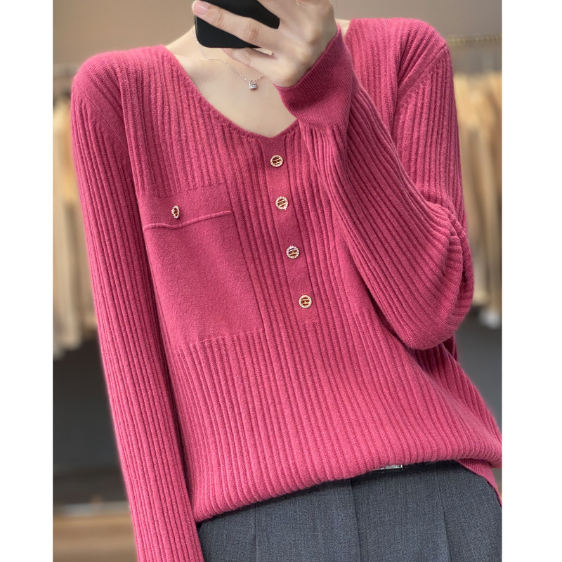 New Andy Fleece Fine Wool Ultra-soft Pullover Sweater with Faux Pockets, Loose V-Neck, and Drawstring Knit