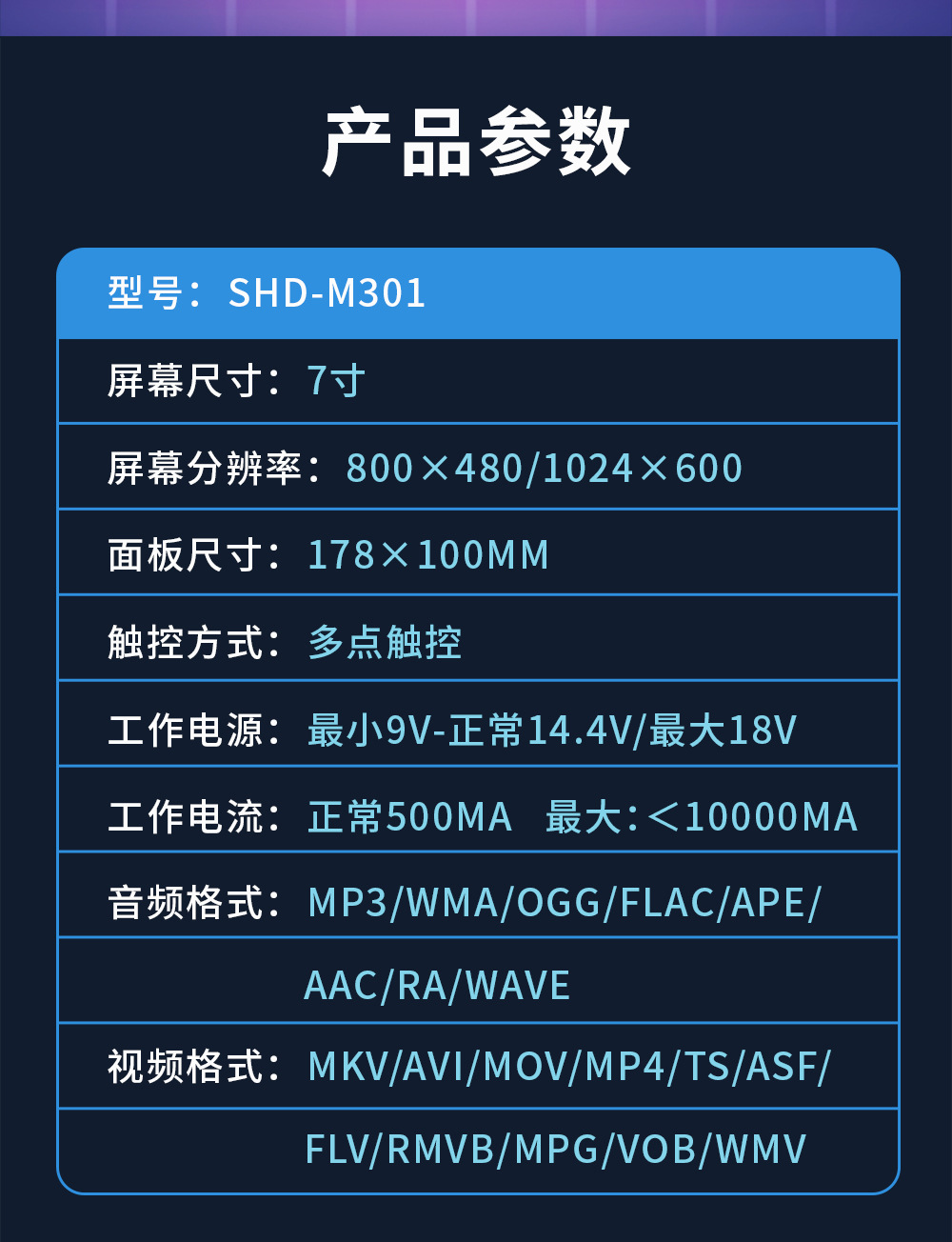 7inch MP5 Player Mobile Phone Connection Bluetooth Reverse Camera 12V/24V Universal Reverse Camera
