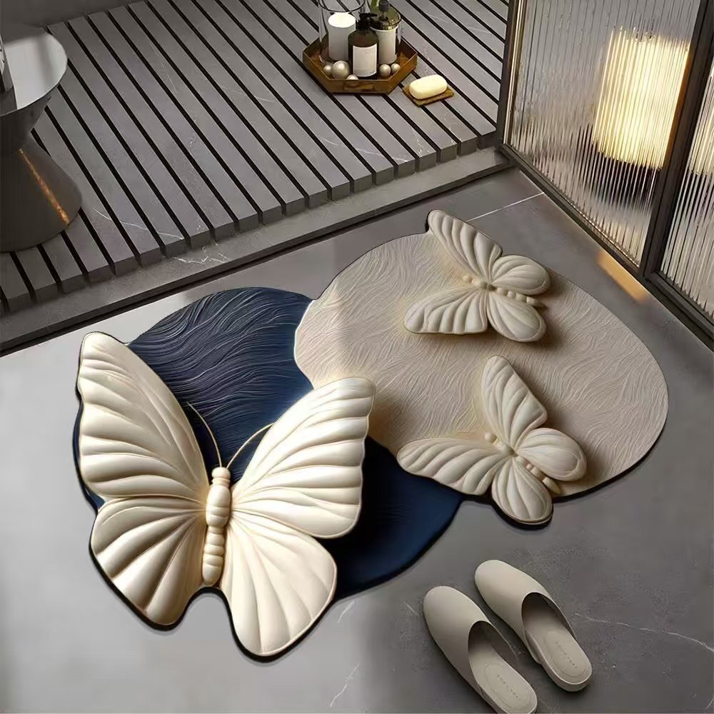 Alfombrilla de cuero absorbente de mariposa de lujo ligero Alfombrilla de baño para el hogar Alfombrilla antideslizante resistente a la suciedad de la cocina con fuerte absorción de agua image 10