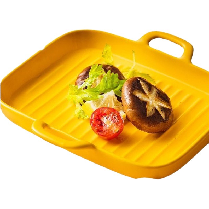 Nórdico placa redonda creativa hogar plato de cerámica horno de microondas binaural placa para hornear Placa de filete Placa de porcelana