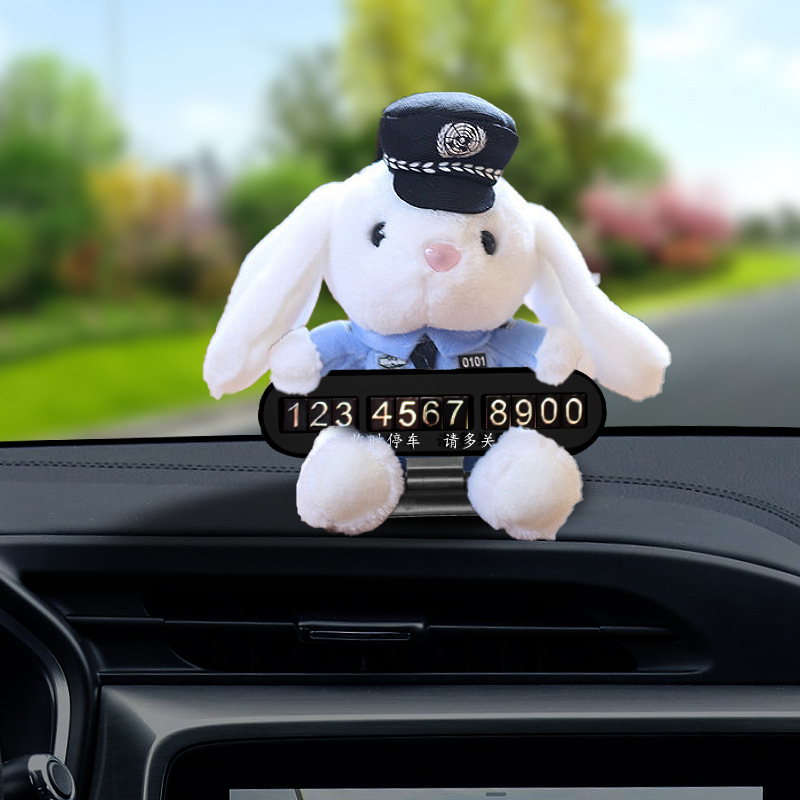 Lindo y divertido policía de tráfico de dibujos animados oso policía conejito pequeño número de estacionamiento temporal placa decoración del automóvil suministros del automóvil