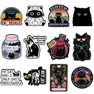 Black Cat Cartoon Quotations Brooch Badge Clothing Backpack Accessories Accessories Pin Alloy Badge in stock Wholesale Hot Sale