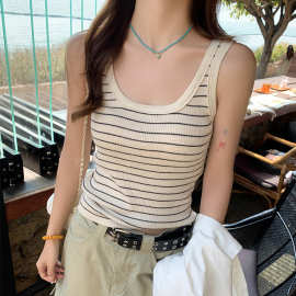 杏色条纹针织吊带女装内搭2025夏季新款遮副乳背心绝美打底小上衣