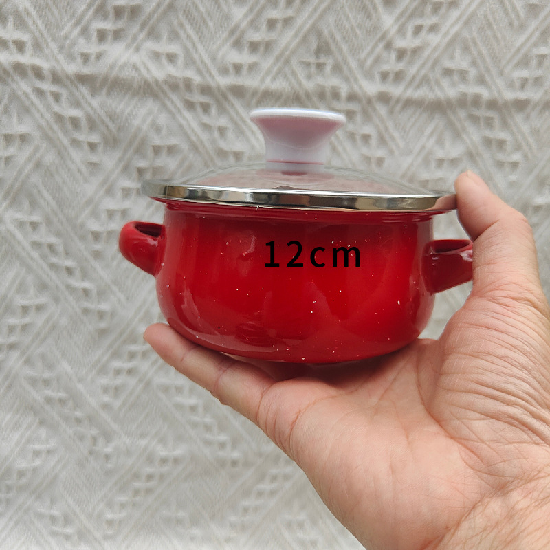 Juego de tres piezas de 12/14/16 cm esmalte pequeño olla de esmalte doméstico olla de cocina mini suplemento alimenticio para bebés con aceite