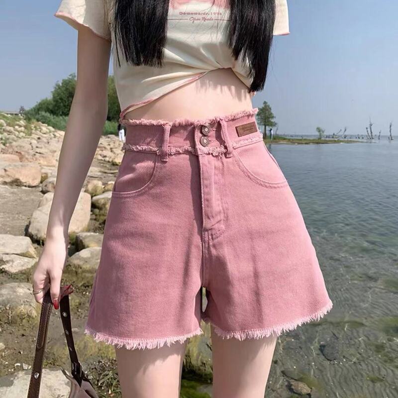 Dirty Pink Denim Shorts Women's Summer 2023 Thin Hot Hot Pants with High Waist and Straight Wide Legs Dirty Pink Denim Shorts Women's Summer 2023 Thin Hot Hot Pants with High Waist and Straight Wide Legs