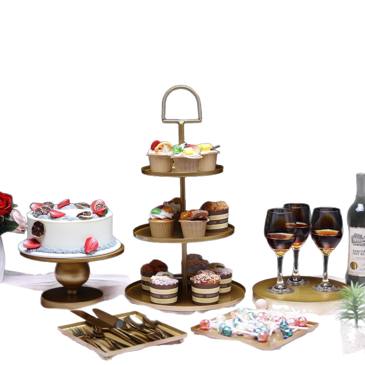 Decoración de mesa de postres de estilo europeo decoración de boda fiesta de cumpleaños decoración de café frío pastel de café de la tarde bandeja de té estante de exhibición image 6