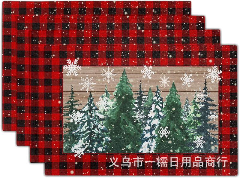 クロスボーダー爆発クリスマス雪だるま食事マット雪格子テーブルマットクリスマスパーティー装飾断熱マット祝日装飾|undefined