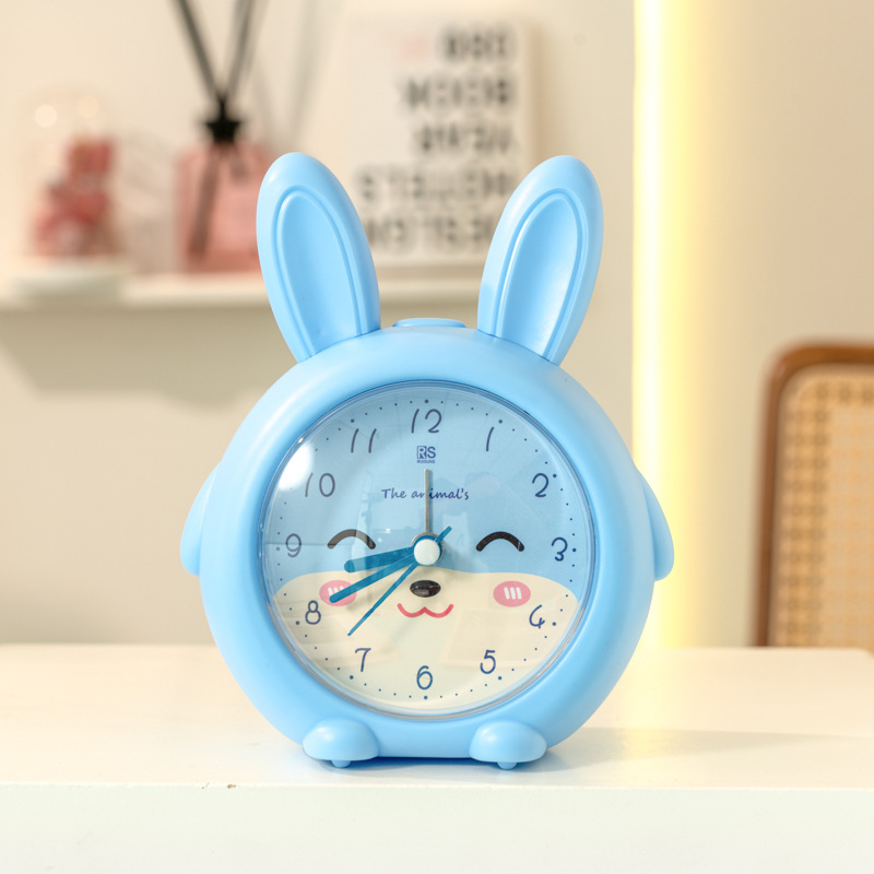 Fábrica directa conejo niño dibujos animados despertador color caramelo silencioso con luz despertador para estudiantes WenChuang reloj despertador especial