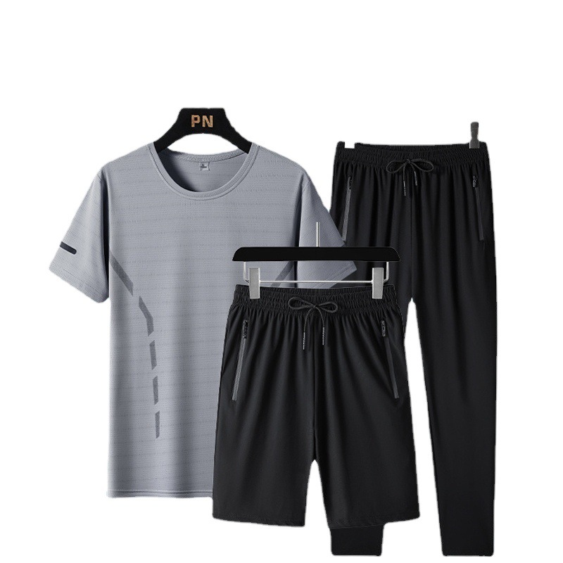24 verano hielo seda seco rápido juego de camiseta de hielo de manga corta pantalones cortos de secado rápido deportivo dos piezas set fábrica en vivo al por mayor