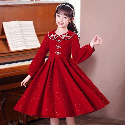 Children's lady dress long-sleeved girl's spring and autumn dress large children's style doll collar girl's dress princess dress