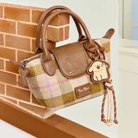 TOU家线条小狗格纹毛呢饺子包2025秋冬新款迷你手提斜挎小包包女